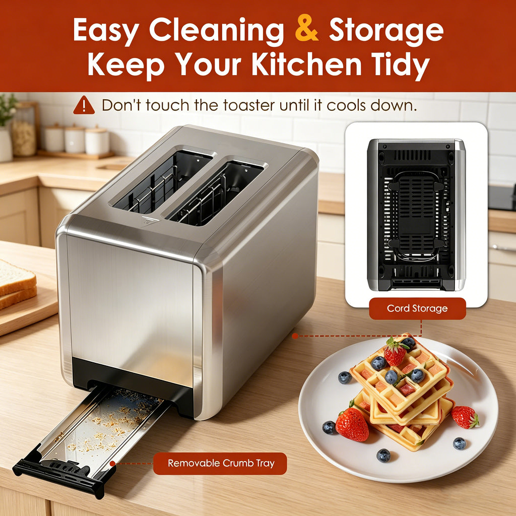 WHALLSE Touch Screen Toaster 2 Slice, 1.5'' Wide Slot Stainless Steel Toasters with Digital Timer, 6 Bread Types & 6 Shade Settings, Crumb Tray