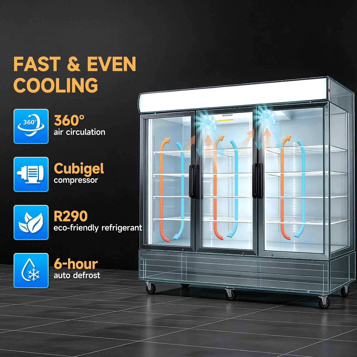 WURESE 70 cu. ft. Glass Door Merchandiser Freezer, Commercial Reach-In Swing Door Display Freezer with LED Lighting, Upright Freezer