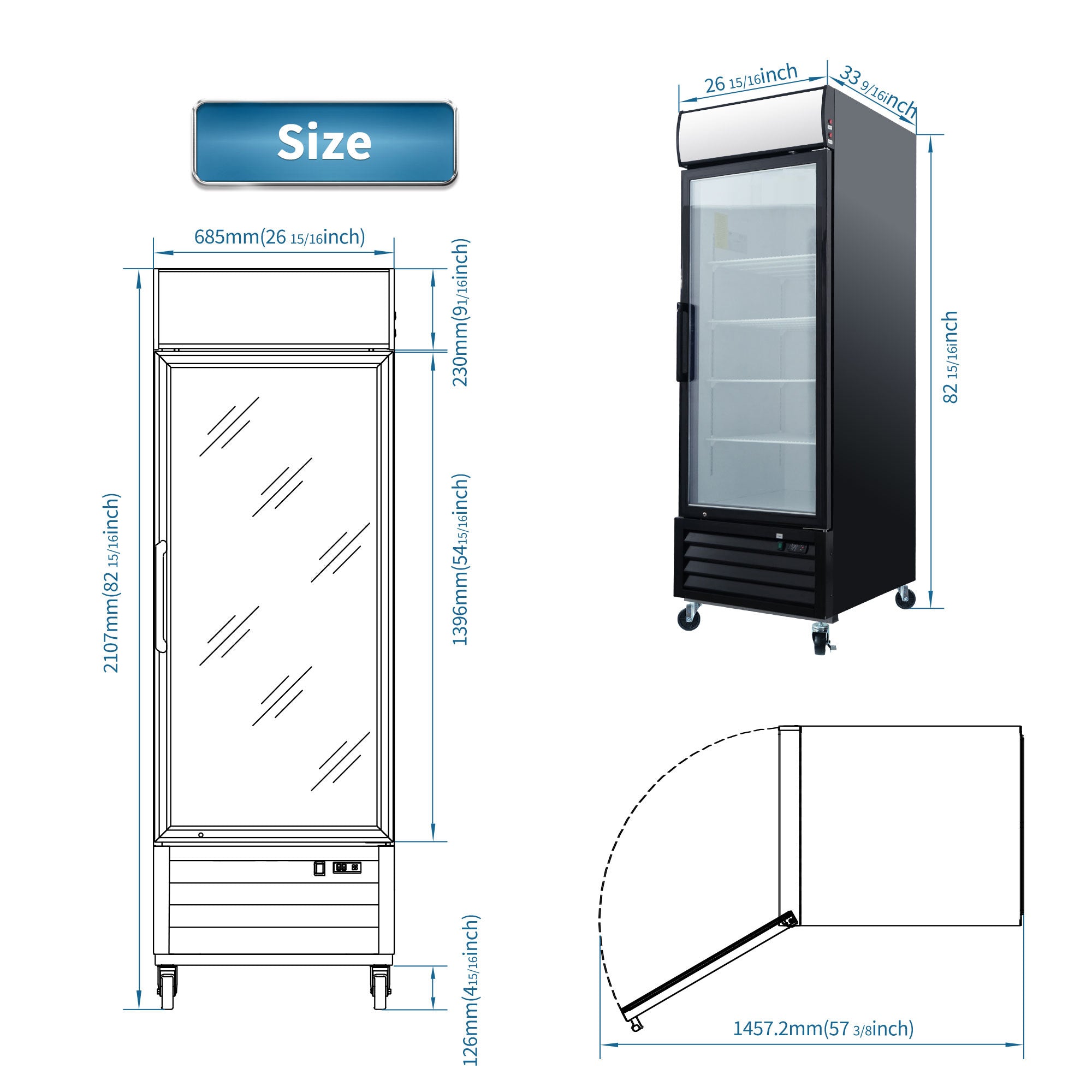 WURESE Glass Door Merchandiser Freezer 19.3 Cu.ft Swing Door Commercial Reach-In Display Freezers with LED Top Panel Upright Freeze Storage