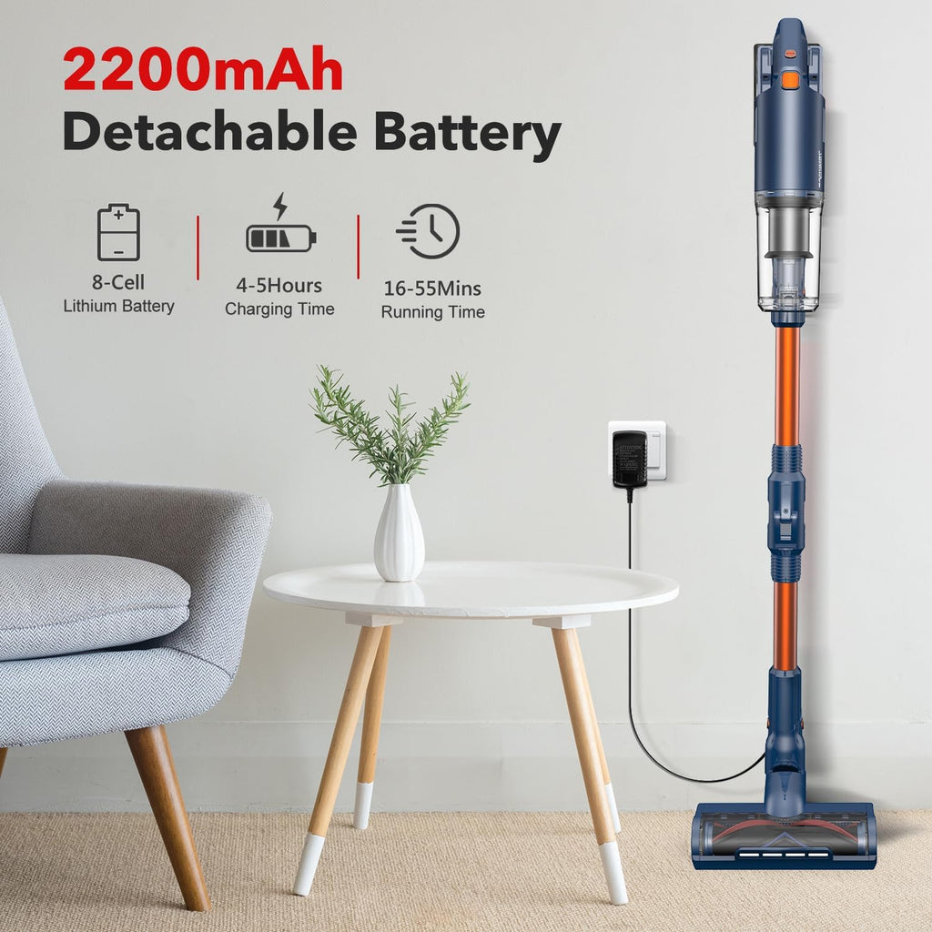 WURESE 25KPa Brushless Stick Cordless Vacuum, 55 Mins Run for Pet Hair & Floors