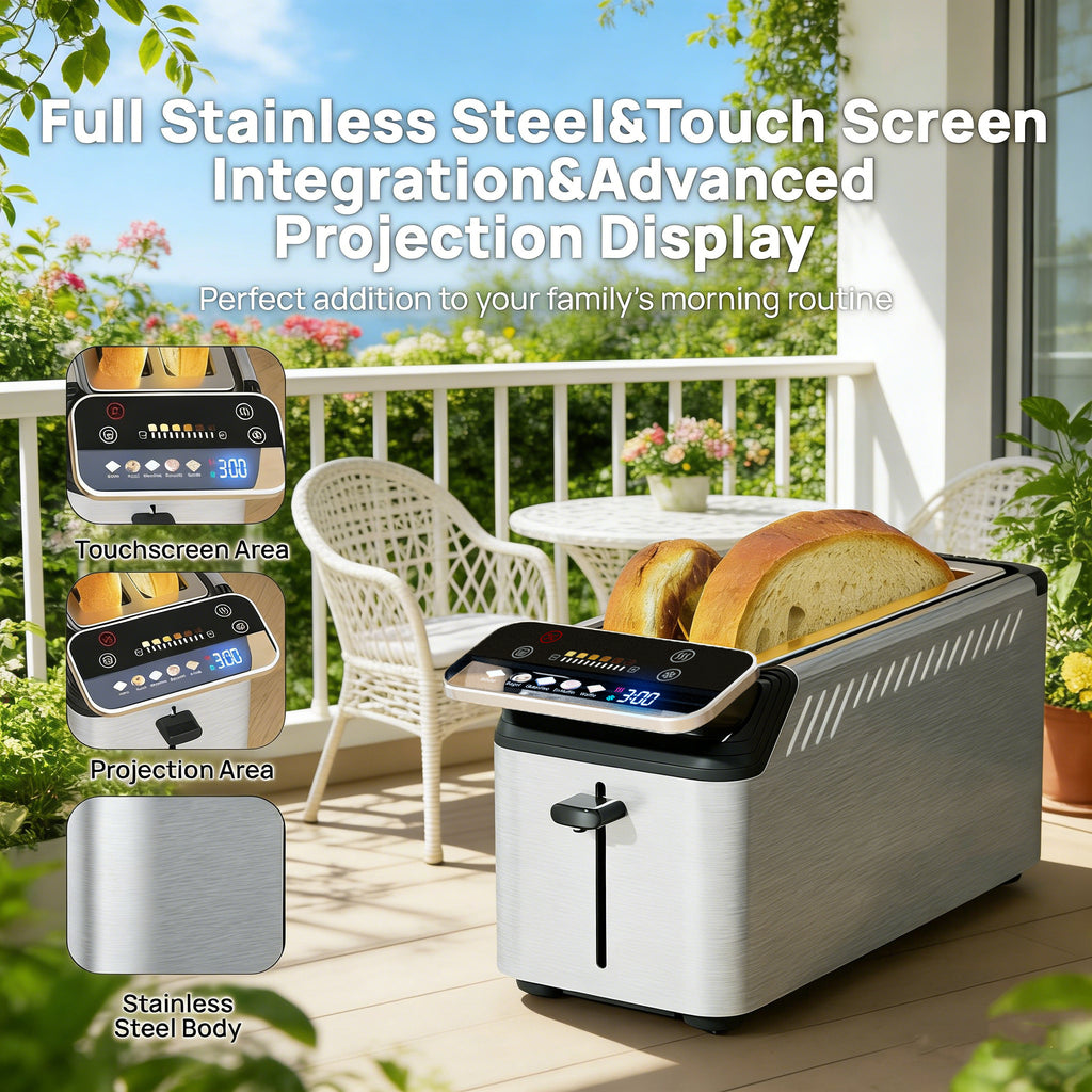 WHALLULTRA Touch Screen Long Slot Toaster 4 Slice, Projection Display 1.5" Wide Slots, 5 Bread Types & 11 Shade Settings