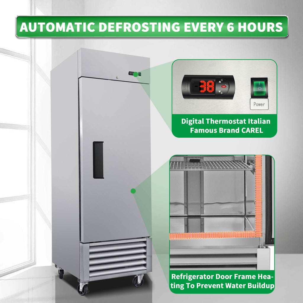 WURESE 27" Commercial Refrigerator, 23 cu.ft. 1 Solid Door Reach-In, Stainless Steel, ETL Approved, Upright Fridge for Restaurant & Kitchen Storage