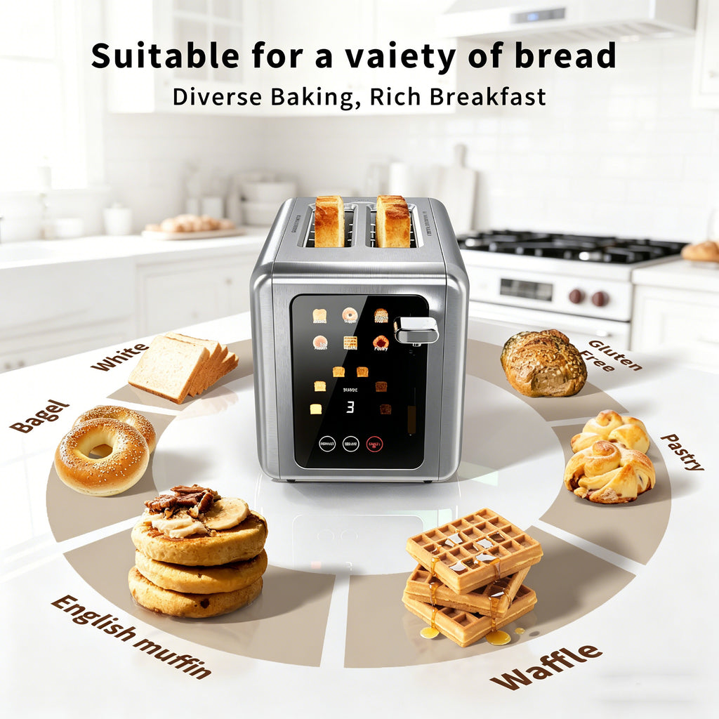 WHALLSE Toaster 2 slice, 6 Bread Shade Settings,Stainless Steel Toasters with Bagel,Cancel,Defrost Function,Removable Crumb Tray,sliver