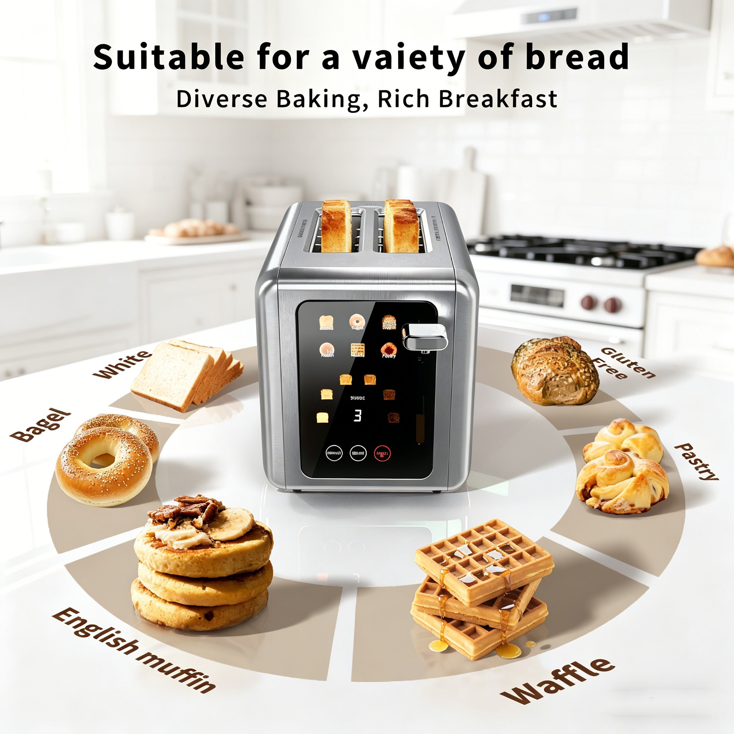 WHALLSE Toaster 2 slice, 6 Bread Shade Settings,Stainless Steel Toasters with Bagel,Cancel,Defrost Function,Removable Crumb Tray,sliver