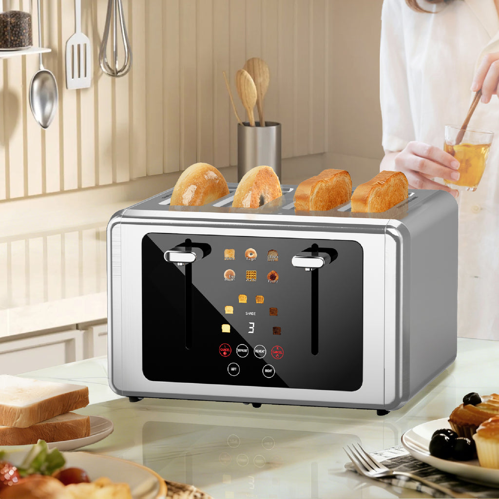 WHALLPRO Toaster 4 Slice,Touchscreen Toaster with 6 Bread Types & 6 Shade Settings, Stainless Still 2 slice Toaster