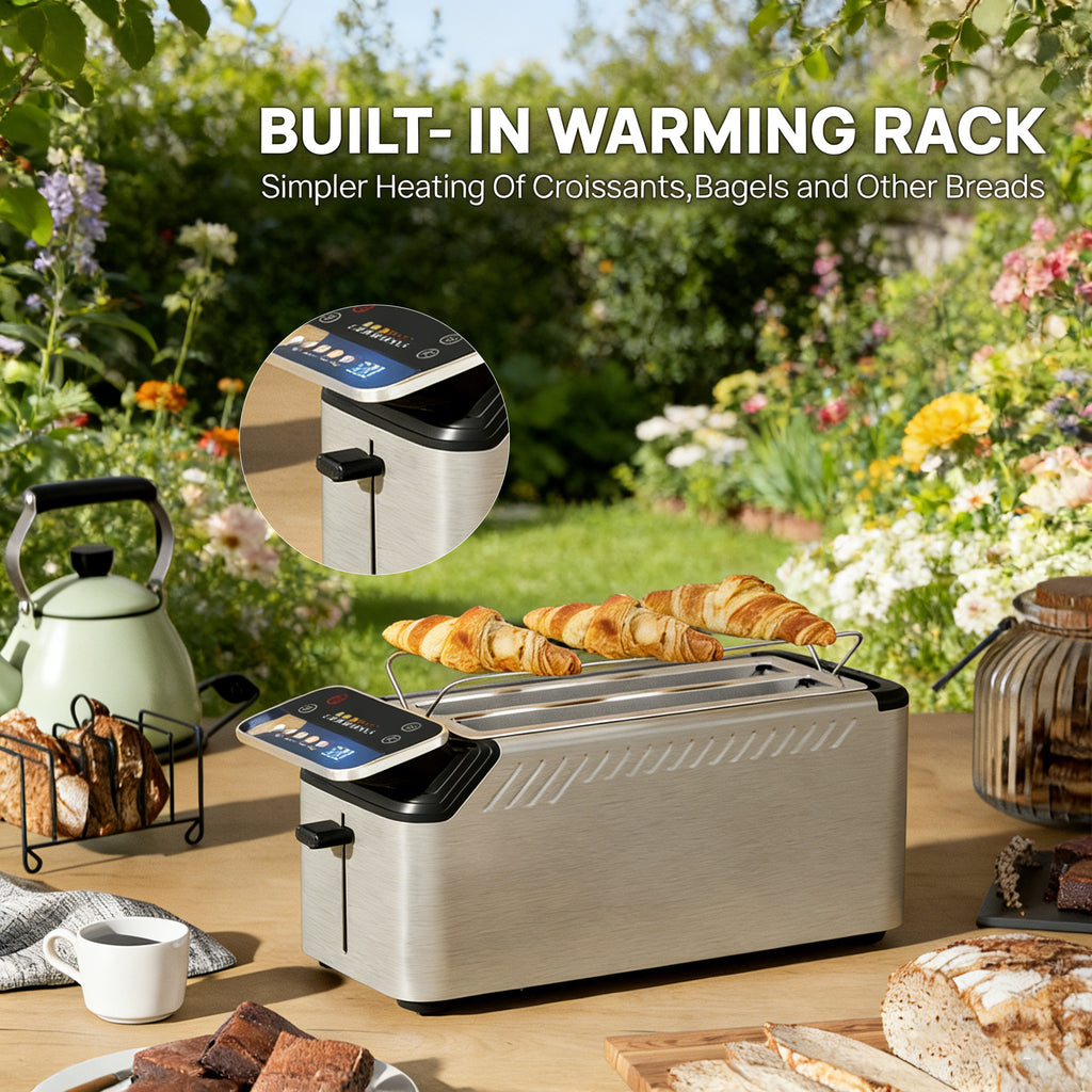 WHALLULTRA Touch Screen Long Slot Toaster 4 Slice, Projection Display 1.5" Wide Slots, 5 Bread Types & 11 Shade Settings