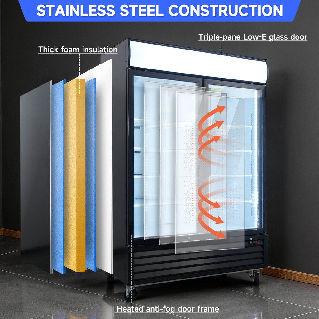 WURESE 44.7 cu.ft. Glass Door Merchandiser Freezer, Commercial Reach-In Swing Door Display Freezer with LED Lighting, Upright Freezer