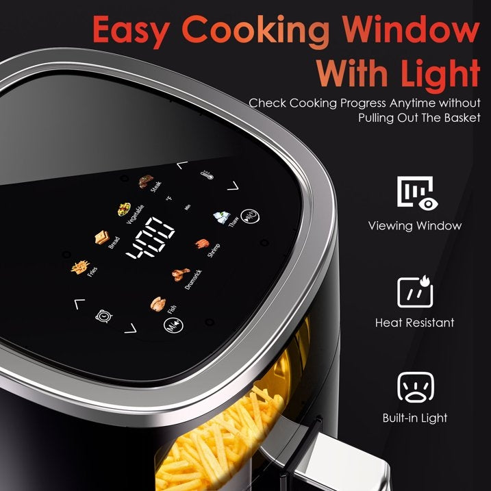 WHALLPRO Compact 4.2QT Air Fryer, 9-in-1 with Smart Digital Color Touch Screen Air Fryers, View Window,Vortex Heating Technology