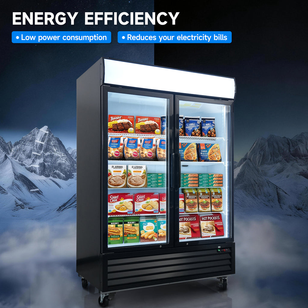 WURESE 44.7 cu.ft. Glass Door Merchandiser Freezer, Commercial Reach-In Swing Door Display Freezer with LED Lighting, Upright Freezer